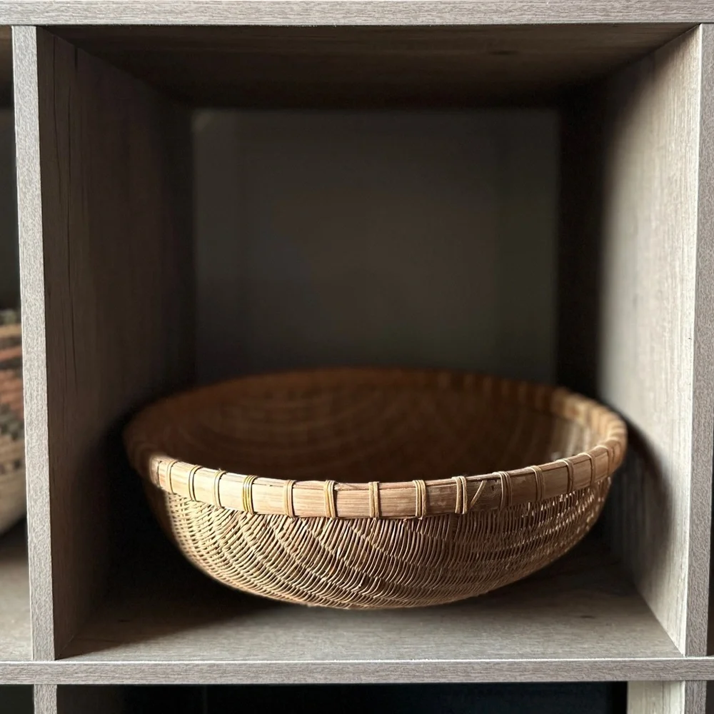 Vintage Bohemian Wicker Rattan Rice Basket Bowl Wall Decor